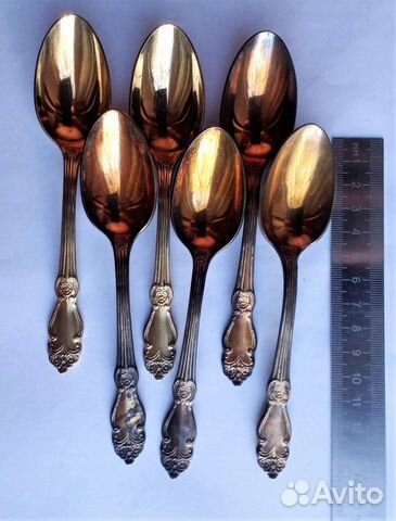 Чайные ложки мельхиор с позолотой