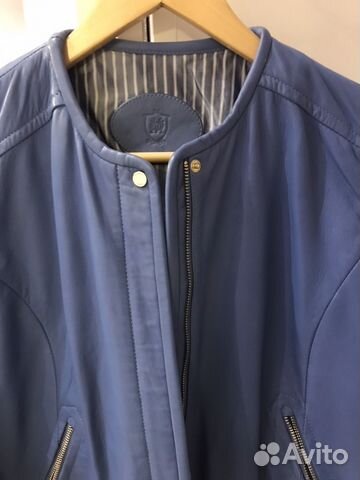 Куртка кожаная голубая Massimo Dutti размер L