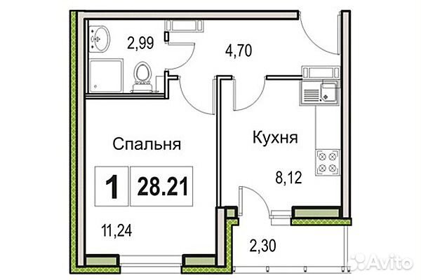 1-к квартира, 28.2 м², 16/16 эт.