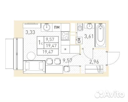 Студия, 19 м², 2/17 эт. Студия, 19 м², 2/17 эт.