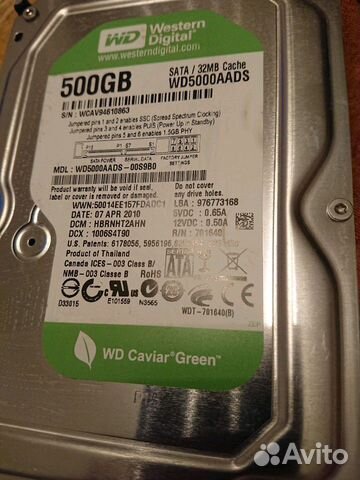 4 диска. WD Green WD5000aads