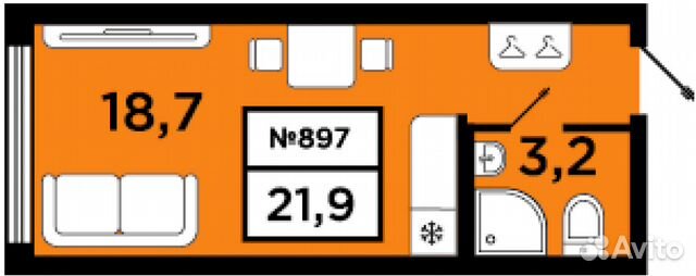 Студия, 21.9 м², 19/20 эт. Студия, 21.9 м², 19/20 эт.