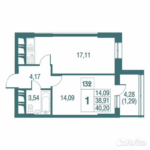 1-к квартира, 40.2 м², 18/25 эт.