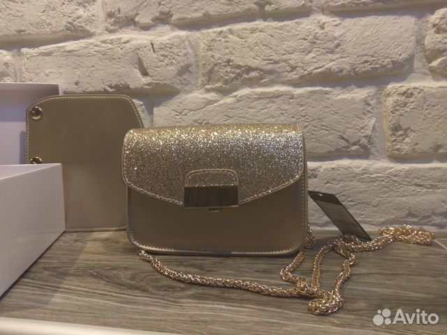 Новая вечерняя золотистая сумка клатч Love republi