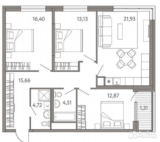 3-к квартира, 90.5 м², 17/23 эт.