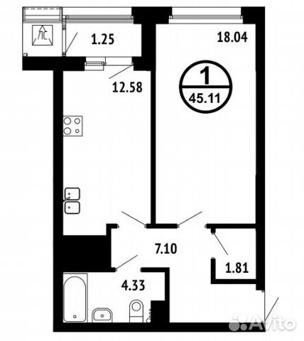 1-к квартира, 45 м², 4/25 эт.