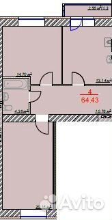 2-к квартира, 64.4 м², 3/9 эт. 2-к квартира, 64.4 м², 3/9 эт.