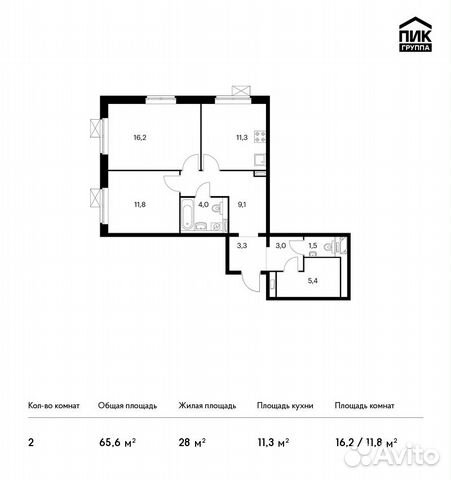 2-к квартира, 65.6 м², 25/25 эт. 2-к квартира, 65.6 м², 25/25 эт.