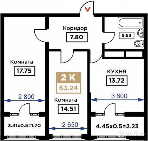 2-к квартира, 63.2 м², 14/25 эт. 2-к квартира, 63.2 м², 14/25 эт.