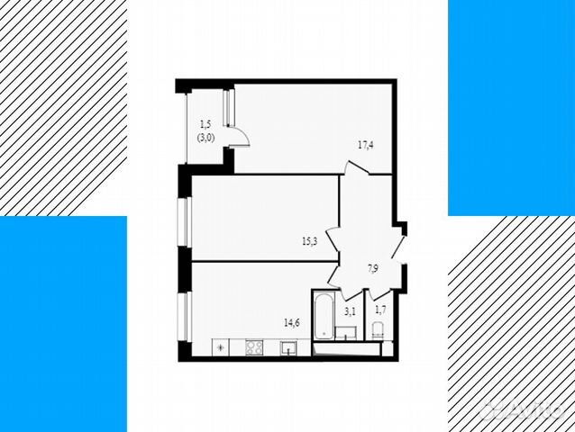 2-к квартира, 61.5 м², 4/17 эт. 2-к квартира, 61.5 м², 4/17 эт.