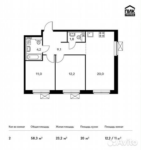 2-к квартира, 58.3 м², 17/25 эт. 2-к квартира, 58.3 м², 17/25 эт.