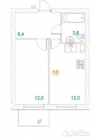 1-к квартира, 35 м², 1/3 эт. 1-к квартира, 35 м², 1/3 эт.