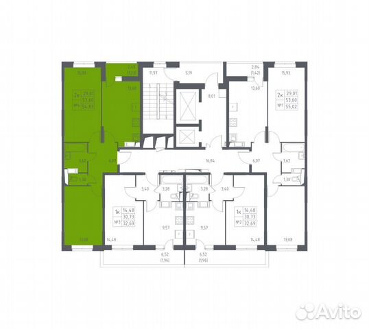 2-к квартира, 54.8 м², 3/17 эт.