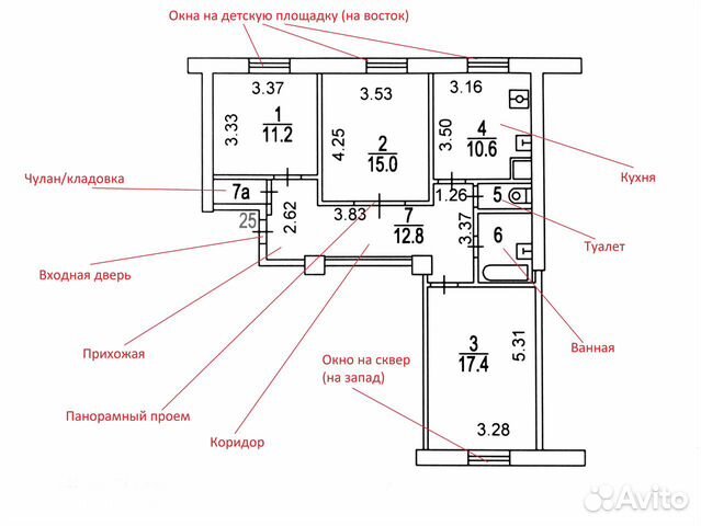 3-к квартира, 75 м², 2/5 эт. 3-к квартира, 75 м², 2/5 эт.