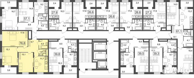 3-к квартира, 76.8 м², 18/25 эт.