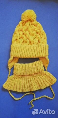 Комплект шапка, шарф детские, ручная вязка