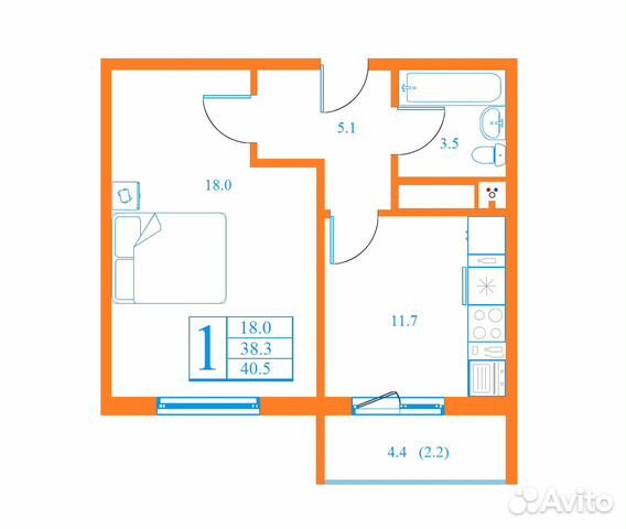 1-к квартира, 40.5 м², 15/17 эт.
