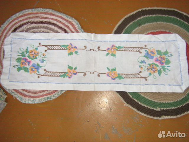 Вышивка салфетка полотенце СССР 94x30 цветы