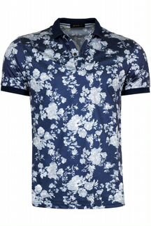 Мужское тёмно-синее поло - Floral
