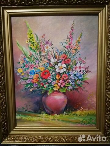 Картина маслом Букет полевых цветов на траве