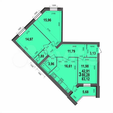 3-к. квартира, 83,1 м², 1/5 эт.