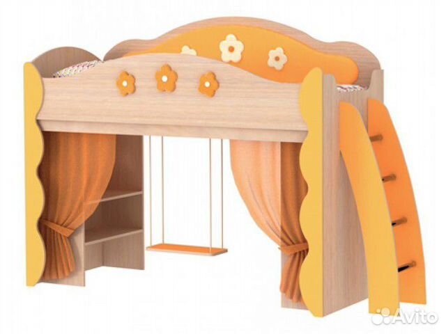 Кровать-чердак с игровой зоной и качелей