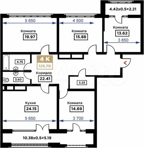 4-к. квартира, 129,7 м², 15/21 эт.