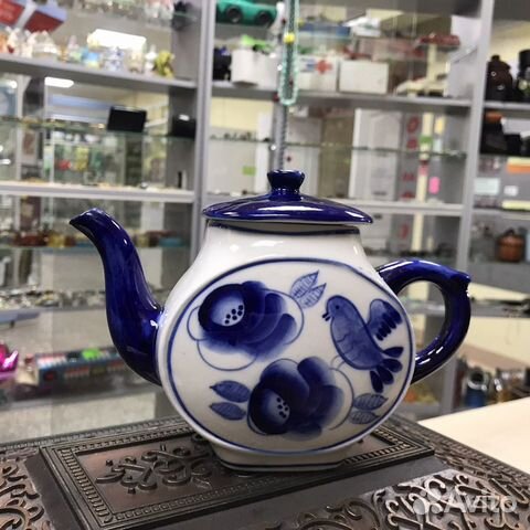 Чайник Заварочный Коллекционный Гжель Птица Цветы