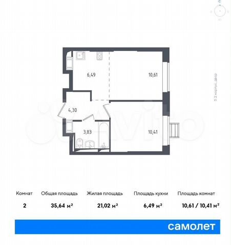 2-к. квартира, 36,3 м², 12/17 эт.