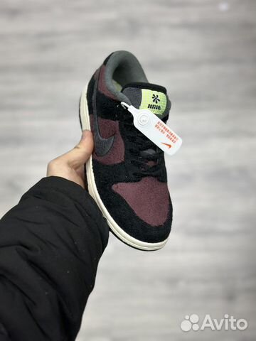 Кроссовки Nike Dunk Fleece бордовые женские черные