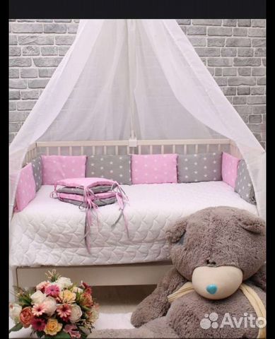 Бортики в кроватку подушки 10 подушек+1 наволочка