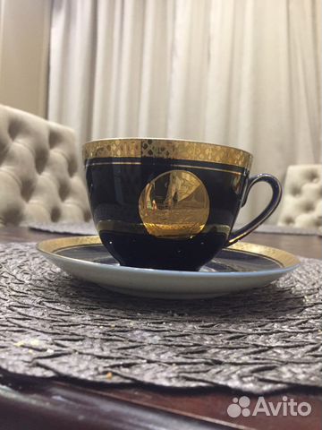 Чайная пара, винтаж / Москва - Кремль / кобальт