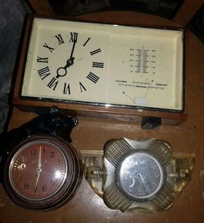 Часы термометр, барометр, медведь на бочке