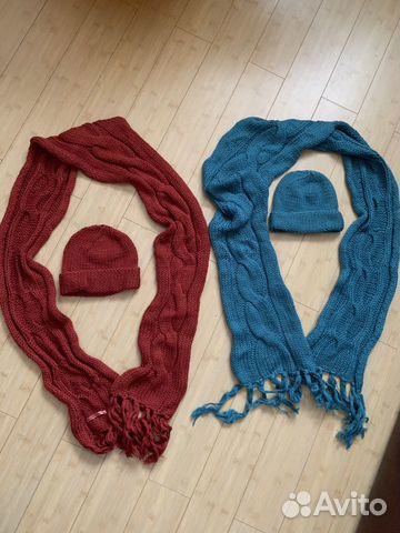 Комплект шапка и шарф, 2 цвета, для двойни