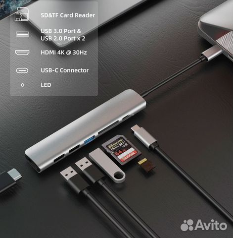 Хаб Адаптер USB 3.0 Type-C hdmi 4K кард ридер