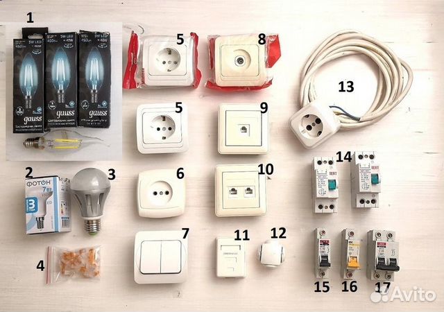 Лампочки, розетки, выключатели, автоматы, тв-розет