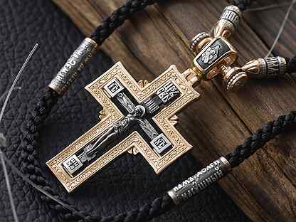 Крест позолоченный и гайтан православный мужской
