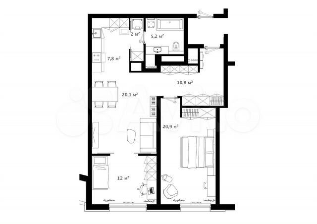 2-к. квартира, 80 м², 7/20 эт.