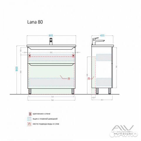 Тумба с раковиной Алаванн Lana 80 белая