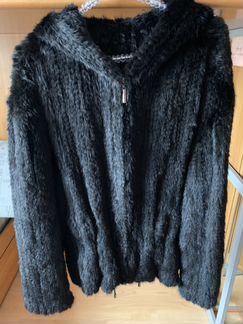 Вязаная норковая курточка с капюшоном, с карманами