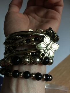 Браслеты жесткие и гибкие золото черный эмаль