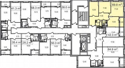 3-к квартира, 69.8 м², 4/25 эт.