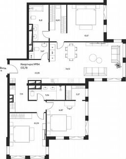 3-к квартира, 133.8 м², 14/17 эт.