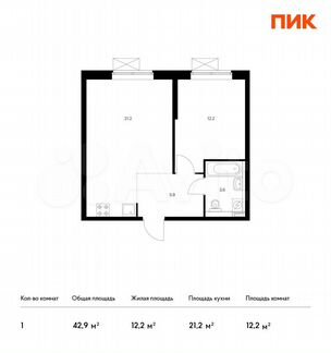 1-к квартира, 42.9 м², 8/33 эт.