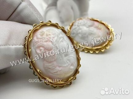 Золотые серьги камея 585 проба