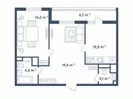 2-к квартира, 59 м², 13/26 эт.