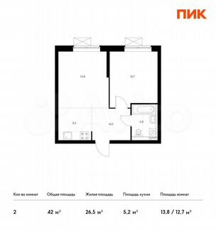 2-к квартира, 42 м², 17/33 эт.
