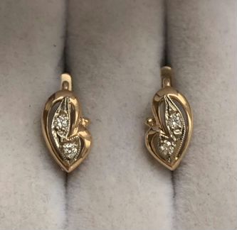 Золотые серьги с бриллиантами. 585 проба