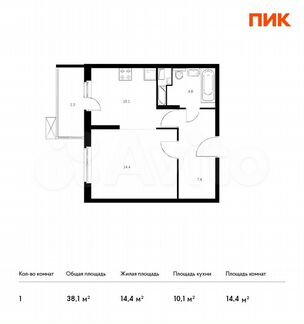 1-к квартира, 38.1 м², 7/25 эт.