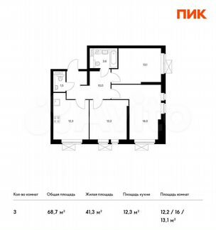 3-к квартира, 68.7 м², 21/32 эт.
